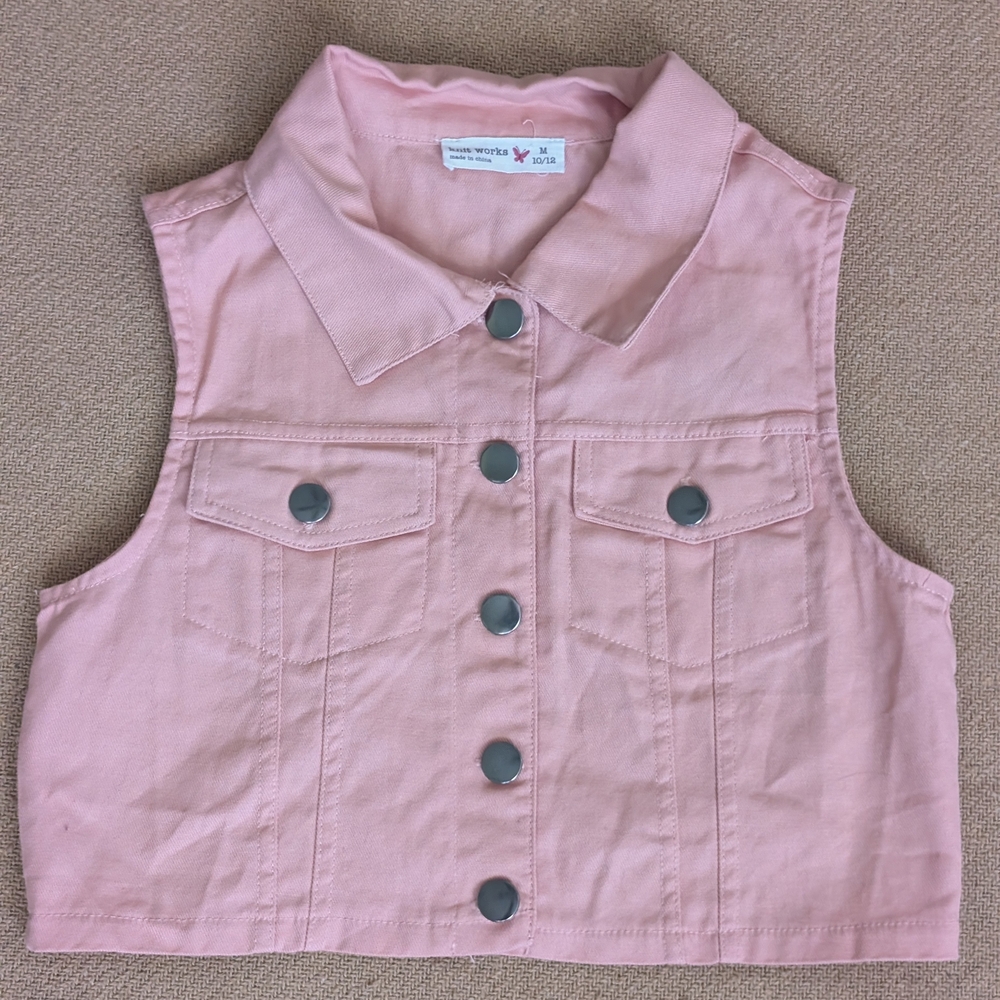 Beautees Knitworks Girls Light Pink Cotton Cropped Button Down Vest